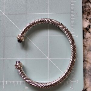 Cable Chain Cuff Bracelet With Purple Stone Accents